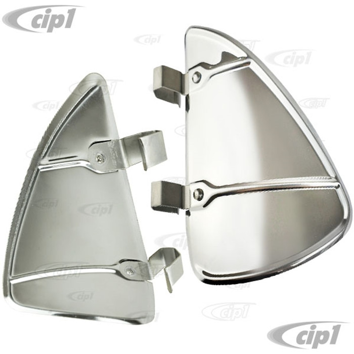 ZVW-125-STAINLESS - PAIR OF BREEZIES WIND AND RAIN DEFLECTORS - PAIR OF STAINLESS STEEL CLIP-ON VENT WING WINDOW WINDSCHTZ - FIT ALL VW CLASSIC MODELS - SOLD PAIR