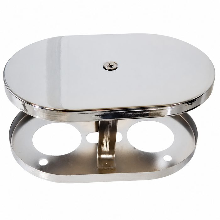 C26-129-602 - CHROME OVAL AIR CLEANER HOUSING - TOP AND BOTTOM CHROME PLATES (USES 3.5 TALL CLEANER ELEMENT - SEE C26-129-502USA) - FITS EMPI HPMX / WEBER 40-44-48MM IDF & DELLORTO DRLA - SOLD EACH