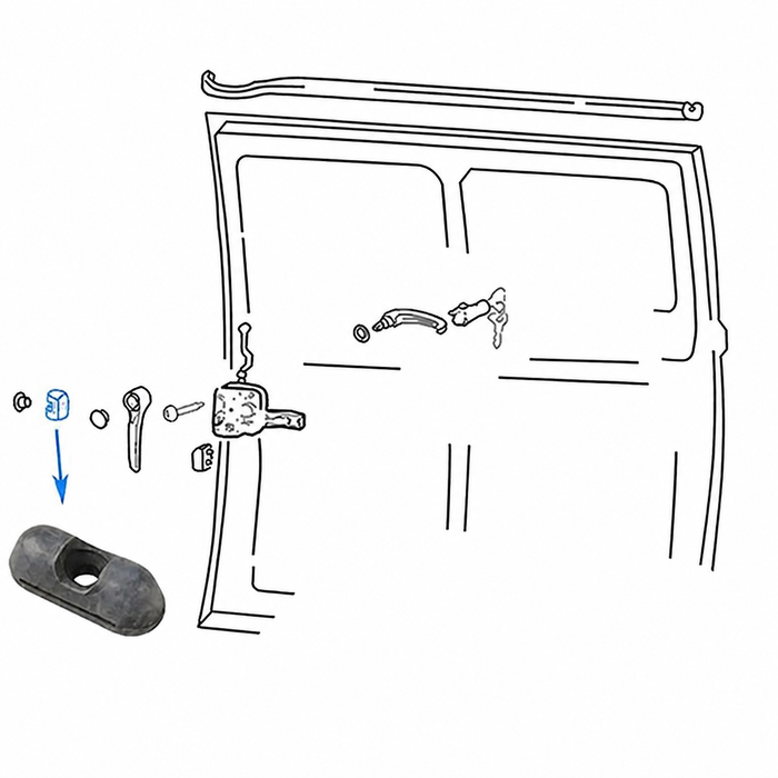 VWC-211-843-471 - (211843471) - MADE IN GERMANY - SLIDING DOOR FRONT CENTERING WEDGE BUMP STOP - BUS 68-79 / VANAGON 80-84 - SOLD EACH