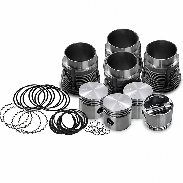 C24-111-198-057-BMH - 111198057 - GENUINE MAHLE BRAND - PISTON AND CYLINDER KIT - 77MM - 1200CC 36HP - COMPLETE WITH PISTONS / CYLINDERS / RINGS / PINS AND CLIPS - BEETLE 50-60 - GHIA 56-60 - BUS 52-60 - SOLD SET