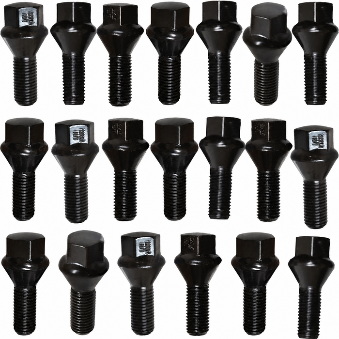 ACC-C10-6683-BLK - 12MM WHEEL HARDWARE KIT - BLACK ACORN BOLTS 20 PCS - BEETLE/GHIA 46-67 - FOR BRM/RADER WIDE 5 WHEELS - ALL 4 - PLEASE READ SPECIAL NOTE