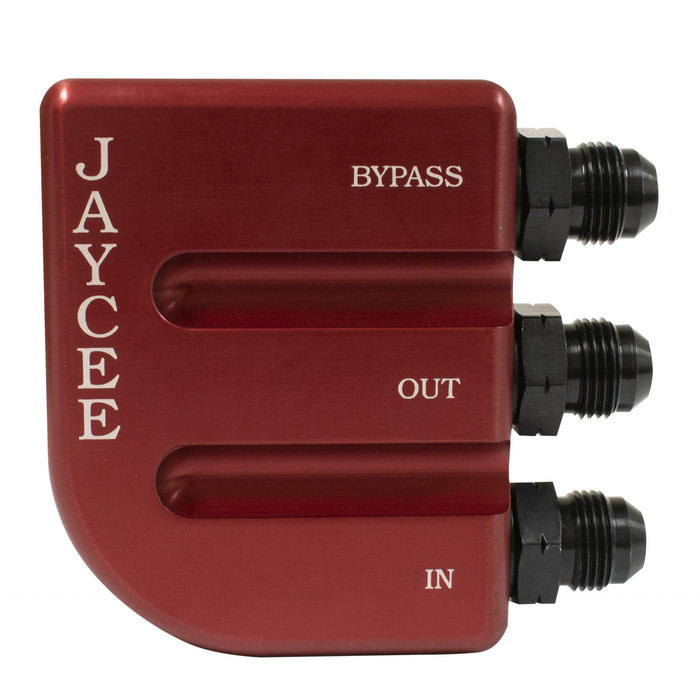 JC-2115-0 - JAYCEE OIL FILTER MOUNT WITH BUILT IN OIL PRESSURE BYPASS SET TO 80 PSI - OIL CONTROL SYSTEM - RED ANODIZED - SOLD EACH