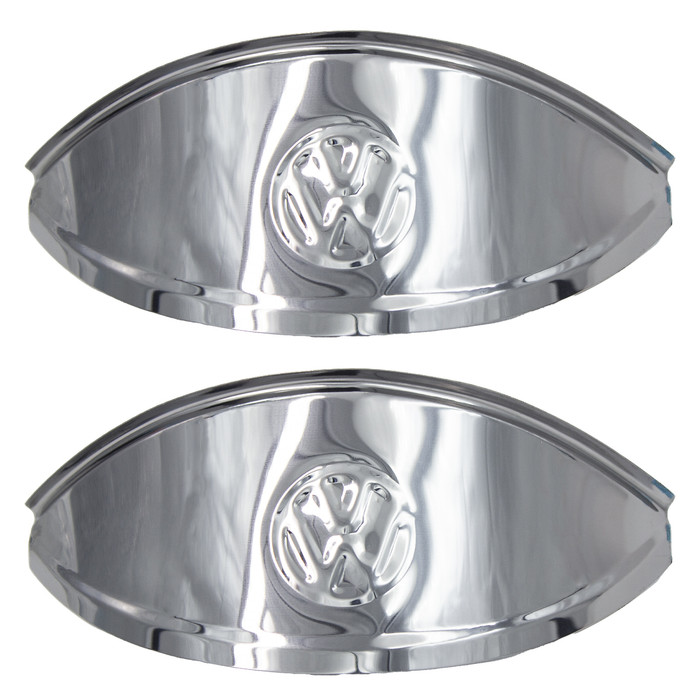 ACC-C10-3370-V - STAINLESS STEEL HEADLIGHT EYEBROWS - ALL BEETLE 47-79 - GHIA 56-74 - BUS 50-79 - TYPE-3 62-73 - VW THING 69-79 - SOLD PAIR