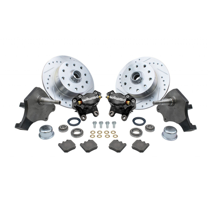 C13-22-6152-B - EMPI - DELUXE FRONT BALL-JOINT DISC BRAKE KIT WITH DROPPED SPINDLES - DOUBLE DRILLED PORSCHE/CHEV BOLT PATTERN WITH BLACK WILWOOD CALIPERS - W/BRGS - SEALS - HARDWARE INCLUDED - STANDARD BEETLE 66-77 - GHIA 66-74 - SOLD KIT