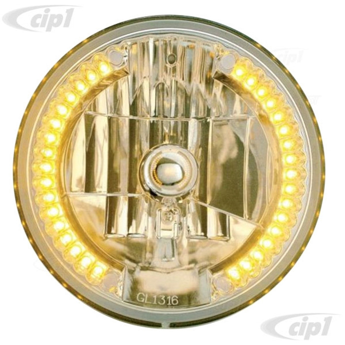C11-31378 - 7 INCH CRYSTAL HEADLIGHT WITH AMBER LED TURN SIGNAL OR PARK LIGHTS (WITH H4 HALOGEN BULB) - SOLD EACH