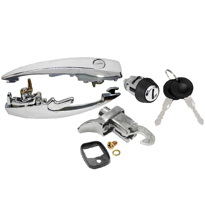 C24-113-898-205-MSET - 113837205M - CIP1 PREMIUM QUALITY - KEYED ALIKE CHROME OUTER DOOR HANDLES SET WITH MATCHING ENGINE LID LOCK AND IGNITION SWITCH ALL WITH MATCHING KEYS - BEETLE 72-79 - SOLD 4 PIECE SET