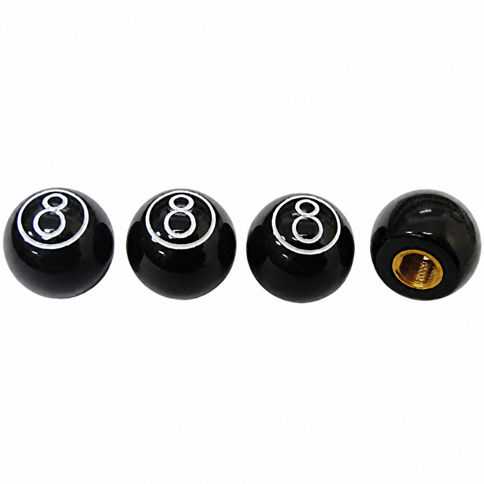 C11-70022 - 8 BALL VALVE STEM CAPS - BLACK WITH WHITE SCRIPT - 7/8 INCH DIAMETER - SET OF 4