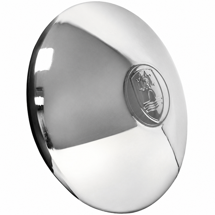 C13-10-1070-BSS - 111-601-151 - 111601151 - EXCELLENT QUALITY - HIGHLY POLISHED CHROME LIKE FINISH - STAINLESS STEEL HUBCAP - MOON STYLE WITH CASTLE LOGO - FIT 5X205MM BOLT STOCK WHEEL - BEETLE 46-65 - GHIA 56-65 - BUS 50-70 - THING 69-79 - SOLD EACH