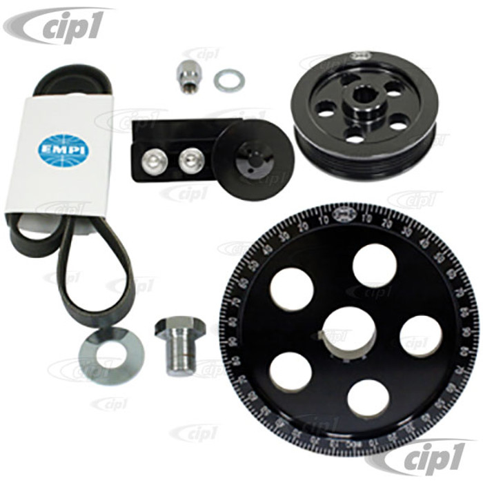 C13-17-2911 - EMPI - SERPENTINE BELT PULLEY SYSTEM - BLACK ANODIZED ALUMINUM WITH ETCHED TIMING MARKS - BOLT-ON DESIGN - 1600CC BEETLE STYLE ENGINES - SOLD KIT