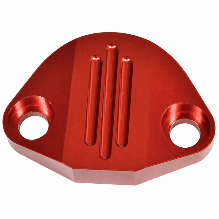C13-18-1093 - EMPI - RED ANODIZED BILLET FUEL PUMP BLOCK OFF WITH HARDWARE - ALL 1600CC BEETLE STYLE ENGINES - SOLD EACH
