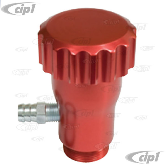 C13-18-1099 - EMPI - SMOOTH FLOW RED ANODIZED ALUMINUM VENTED OIL FILLER WITH GROOVED CAP - BEETLE STYLE ENGINES - SOLD EACH