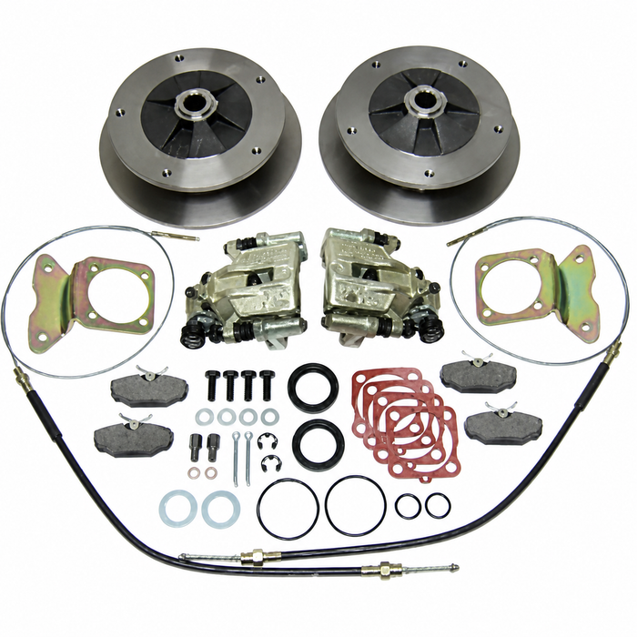 C13-22-2906 - EMPI - WIDE 5 BOLT REAR DISC BRAKE KIT-WITH E-BRAKE CABLES - BEETLE/GHIA WITH I.R.S. REAR SUSP. 68-72 - SOLD KIT