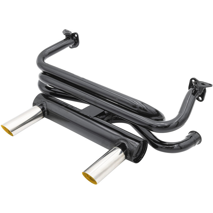 C13-3417 - EMPI BRAND - LARGE 2-TIP GT EXHAUST SYSTEM WITH CHROME TIPS - 1300CC-1600CC - BEETLE 66-74 - GHIA 66-74 - REF.#'s ACC-35067 - 35067 - SOLD EACH