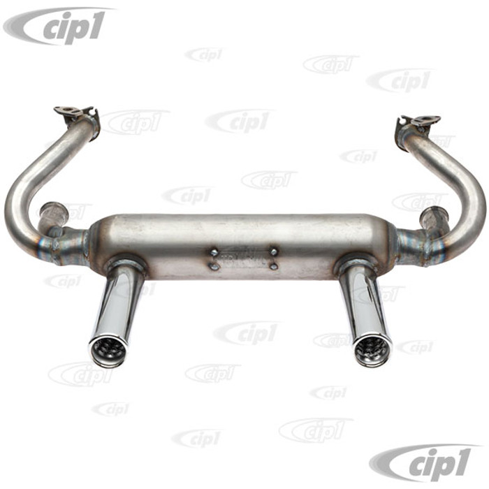 C13-3418-USA - MADE IN THE USA - EUROSPORT 2-TIP EXHAUST - IN RAW STEEL WITH CHROME TAIL PIPES - BEETLE / GHIA 66-74 - SOLD EACH