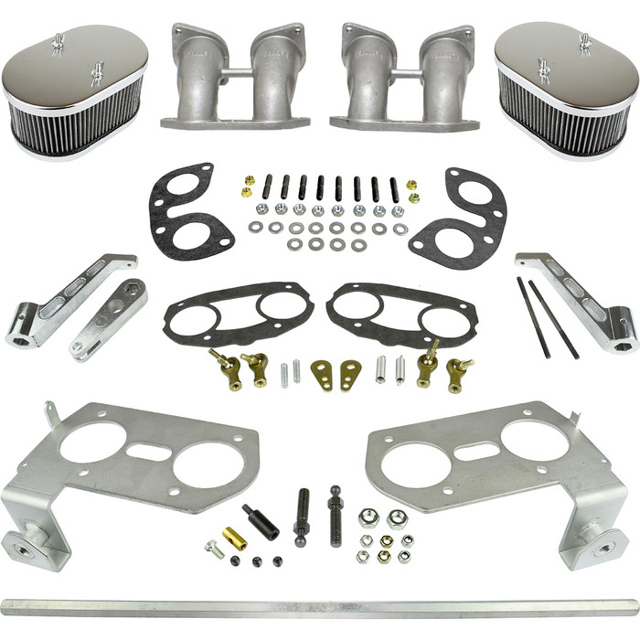 C13-47-7347-KIT - DUAL 40/44MM CARB. KIT - IDF/HPMX STYLE MANIFOLDS/HEX BAR LINKAGE/CHROME AIR CLEANERS AND HARDWARE - BUS WITH TYPE-4 STYLE ENGINE (CARB'S SOLD SEPARATELY) - SOLD KIT