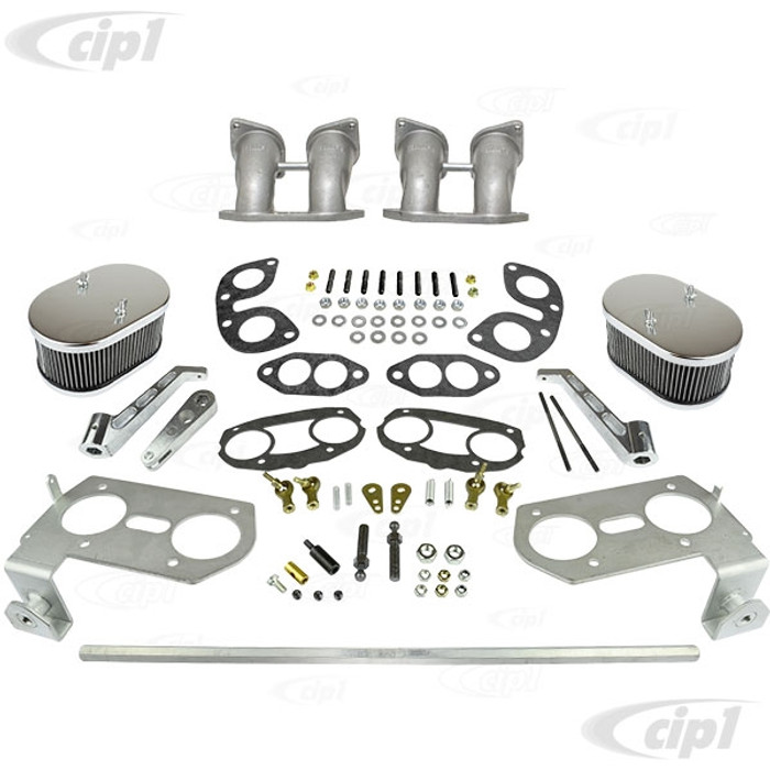 C13-47-7347-KIT - DUAL 40/44MM CARB. KIT - IDF/HPMX STYLE MANIFOLDS/HEX BAR LINKAGE/CHROME AIR CLEANERS AND HARDWARE - BUS WITH TYPE-4 STYLE ENGINE (CARB'S SOLD SEPARATELY) - SOLD KIT