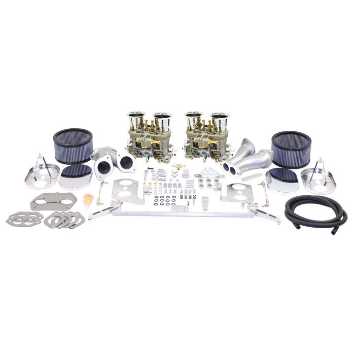 C13-47-8317 - EMPI - DELUXE DUAL 40MM HPMX CARBURETOR KIT WITH CHROME AIR CLEANERS - T1 BEETLE STYLE ENGINES (BEST FIT FOR STOCK FAN SHROUD & 36HP SHROUD) - SOLD KIT