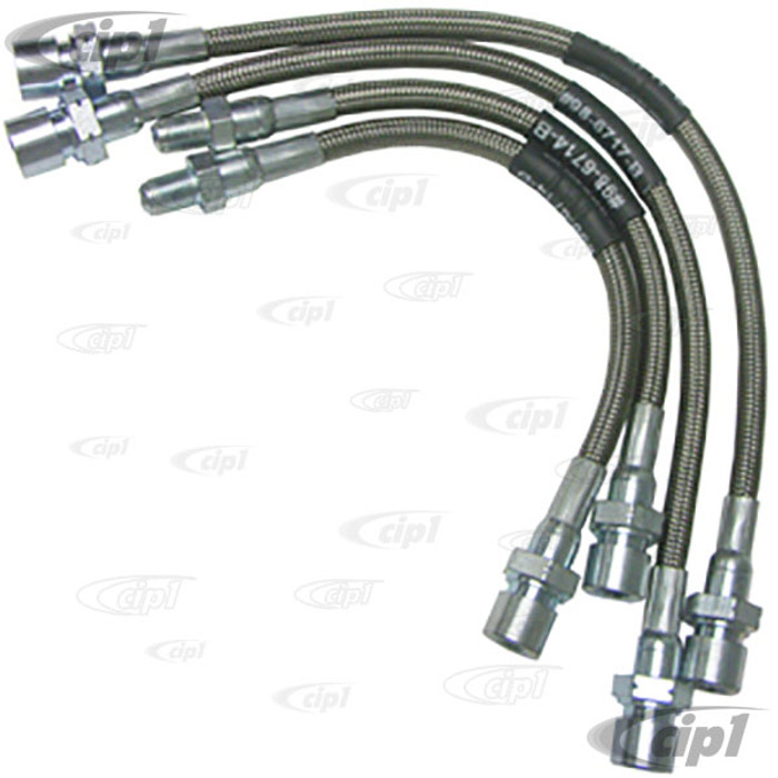 C13-5588 - EMPI - BRAIDED STAINLESS STEEL BRAKE HOSE KIT - MADE IN THE USA -  SUPER BEETLE 71-73 - SET OF 4
