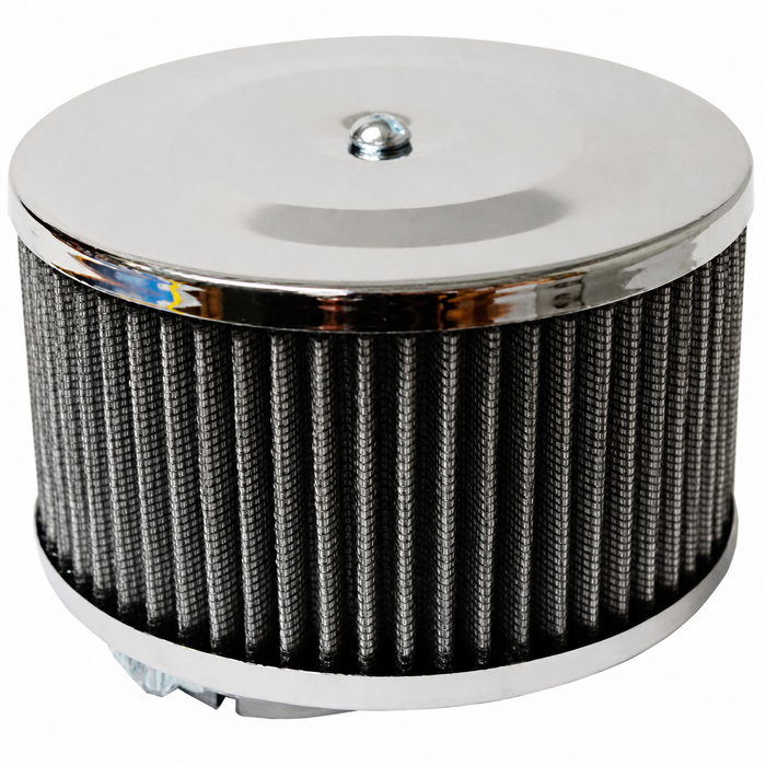 C13-9045 - EMPI - CHROME ROUND AIR CLEANER - FOR STOCK CARB. - 4 INCH TALL WITH GAUZE ELEMENT - SOLD EACH