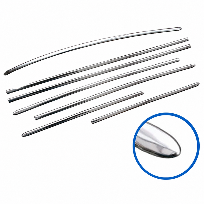 C16-111-111A - 111-898-111-A 111898111A - GERMAN MADE - 7 PIECE BRIGHT ALUMINUM BODY MOLDING KIT - HOOD STRIP 37 INCH (18MMx940MM) - BEETLE 52-63 - SHORTER HOOD STRIP FOR USE WITH HOOD CREST - SOLD KIT