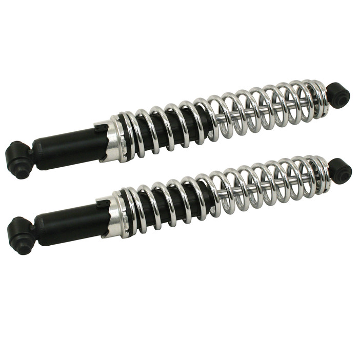 ACC-C10-4075 - (EMPI 9570) BLACK AND CHROME FRONT LINK PIN OR REAR COIL OVER SHOCKS (STANDARD 17.8 IN. - COMPRESSED 12 IN.) - BEETLE/ GHIA/TYPE-3 52-79 - BUS 55-67 (SEE SPECIAL NOTE) - SOLD PAIR