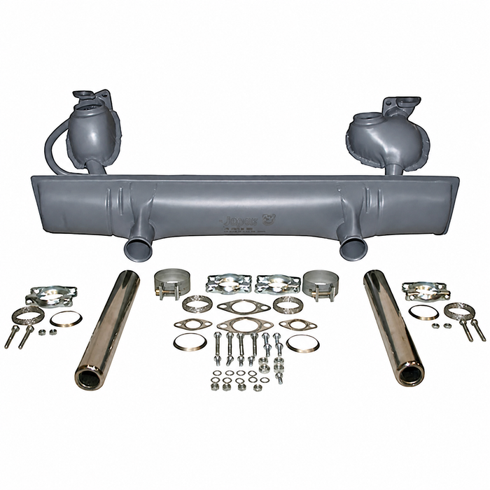 C24-113-251-053-AKKT - 113251053A - COMPLETE 13-1600CC MUFFLER KIT - HEAVY-DUTY MADE IN EUROPE - INCLUDES MOUNTING CLAMPS/HARDWARE/GASKETS/TAIL PIPES - BEETLE/GHIA 66-74  EXCEPT 1974 CALIFORNIAN MODELS - SOLD KIT