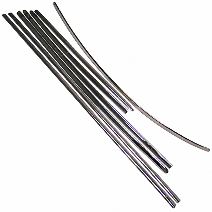 C24-113-898-111-ASL - 11389811A - TOP QUALITY  - 7 PIECE POLISHED STAINLESS STEEL BODY SIDE MOLDING KIT - HOOD STRIP 37 INCH (18MMx940MM) - BEETLE 52-63 - SHORTER HOOD STRIP FOR USE WITH HOOD CREST - SOLD KIT