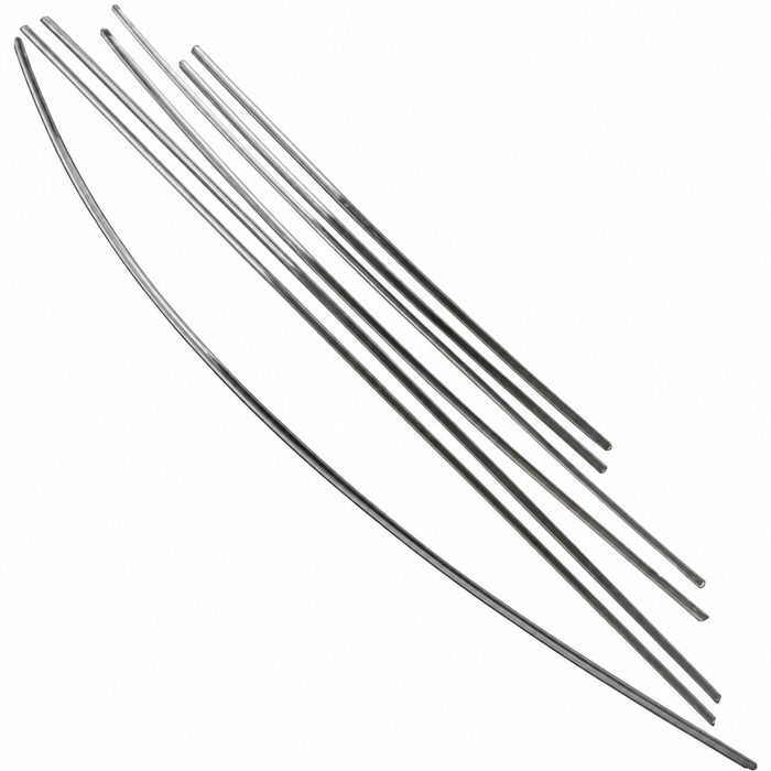 C24-113-898-111-FS - 113898111F - TOP QUALITY - 7 PIECE POLISHED STAINLESS STEEL BODY SIDE MOLDING KIT - HOOD STRIP 41 INCH  (10MMx1040MM) - STANDARD BEETLE 73-77 WITHOUT HOOD EMBLEM - SOLD KIT