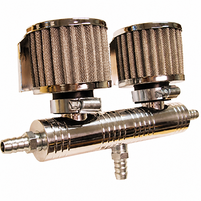 C26-115-560 - BILLET OIL BREATHER WITH DUAL SHIELDED FABRIC FILTERS - 6 INCHES LONG x 2 INCHES DIA. - UNI-FIT