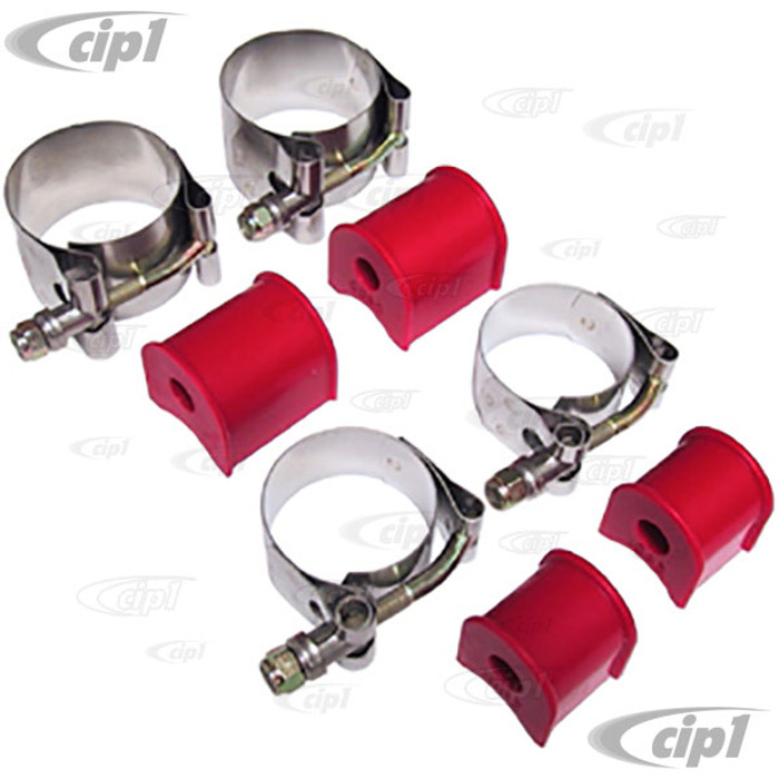 C26-401-145-KIT - HEAVY-DUTY STAINLESS STEEL SWAY BAR CLAMPS & BUSHING KIT - ALL KING-LINK OR BALL-JOINT FRONT ENDS (8 PIECES)  FOR 3/4 INCH DIA. BAR - ALL STD. BEETLE/GHIA