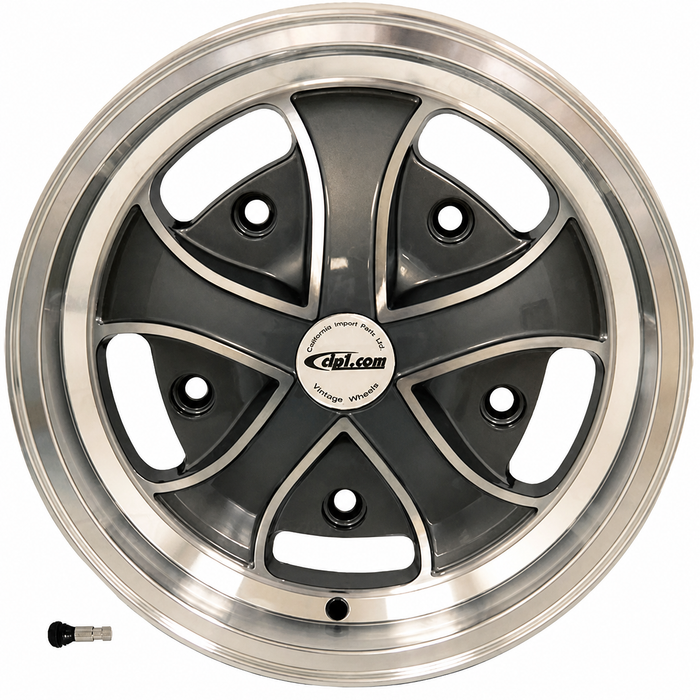 C32-5515CC520520GMMF - CIP EXCLUSIVE! - CALIFORNIA CRUZ WHEEL W/CENTER CAP AND VALVE STEM - GUN METAL W/MACHINED FACE - 15 INCH X 5.5 INCH WIDE - (BACKSPACING 4INCH ET+20) 5 BOLT X 205MM - HARDWARE SOLD SEP. - SOLD EACH