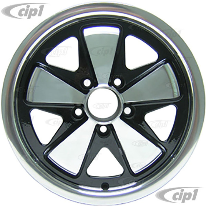 C32-FU551B - 911 STYLE 5 SPOKE ALUMINUM WHEEL - BLACK WITH POLISHED SPOKES - 5.5 INCH WIDE X 15 INCH DIA. - 5X112MM BOLT PATTERN (3-3/4 INCH BACKSPACE) - CENTER CAP AND HARDWARE SOLD SEPARATELY - SOLD EACH