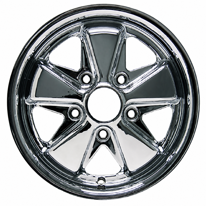 C32-FU552C - ( 9679 ) - 911 STYLE 5 SPOKE ALUMINUM WHEEL - FULLY CHROMED - 5.5 INCH WIDE X 15 INCH DIA. - 5X130MM BOLT PATTERN (4.5 INCH BACKSPACE) - CENTER CAP AND HARDWARE SOLD SEPARATELY - SOLD EACH