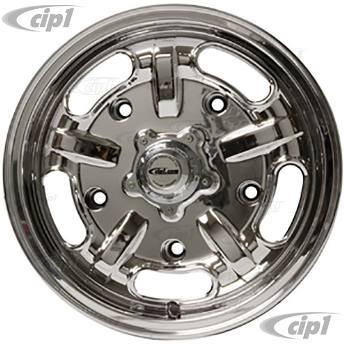 C32-SS5205-5515-C - CIP SS SUPER SPEED WHEEL W/CENTER AND VALVE STEM – FULLY CHROME PLATED - 15 INCH X 5.5 INCH WIDE - (BACKSPACING 3.80INCH ET+14) 5 BOLT X 205MM - BEETLE 46-67 / GHIA 52-65 / TYPE-3 62-65 / BUS 52-70 - HARDWARE SOLD SEP. - SOLD EACH