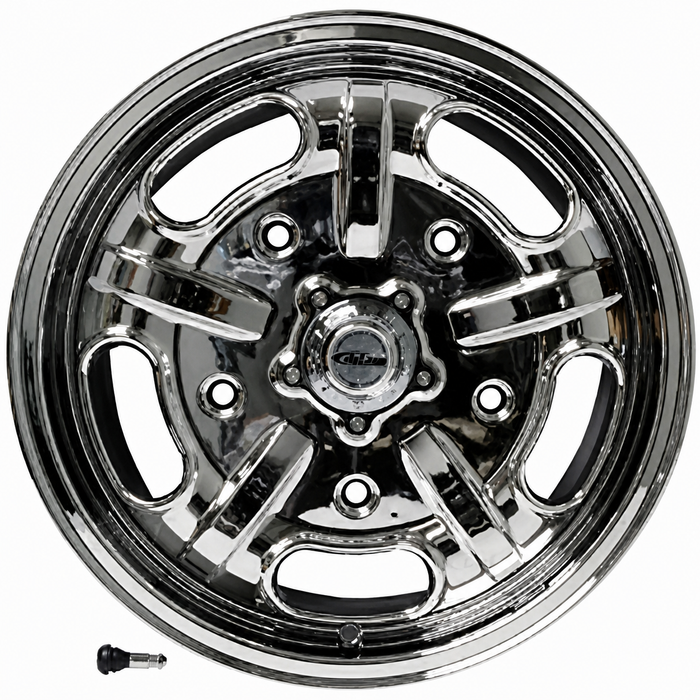 C32-SS5205-7017-C - CIP SS SUPER SPEED WHEEL W/CENTER AND VALVE STEM - FULLY CHROME PLATED - 17 INCH X 7 INCH WIDE - (BACKSPACING 5.6 INCH ET+40) 5 BOLT X 205MM - BEETLE 46-67 / GHIA 52-65 / TYPE-3 62-65 / BUS 52-70 - HARDWARE SOLD SEP. - SOLD EACH