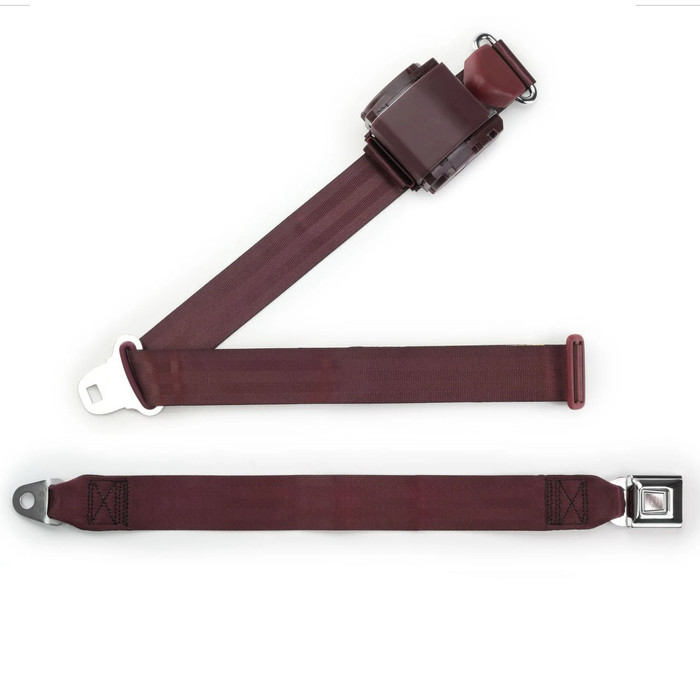 C45-3P-PB20-BRG - BURGUNDY 3 POINT PUSH BUTTON LAP AND SHOULDER BELT WITH CHROME PUSH BUTTON BUCKLE - 20 INCH WEBBING BUCKLE RECEIVER - SOLD EACH