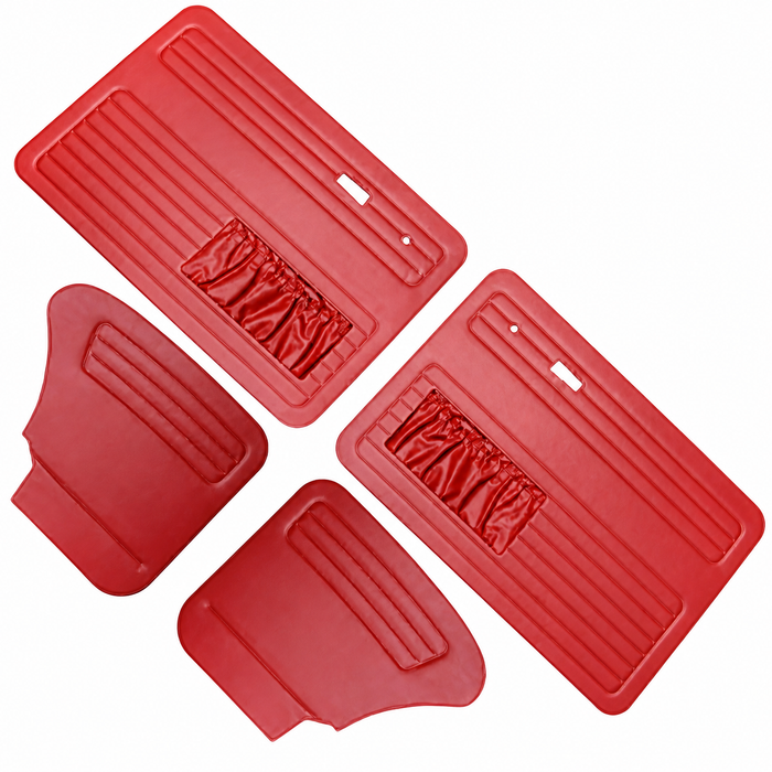 T10-1129-17 - 67-77 BEETLE SEDAN DOOR PANEL SET FRONT AND REAR W/ MAP POCKETS - RED - SOLD SET