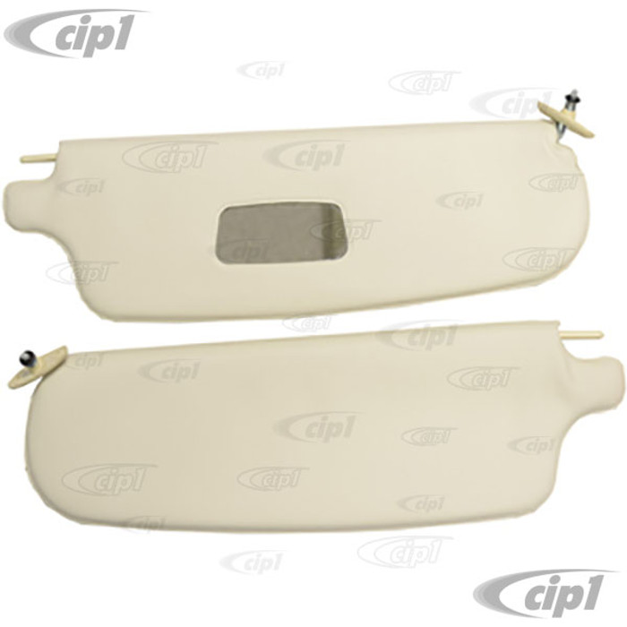 T21-1523-215 - WHITE VINYL SUNVISORS WITH MIRROR - GHIA 65-74 - SOLD PAIR