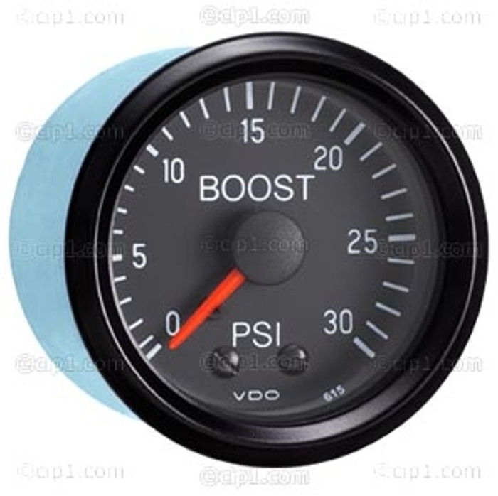 VDO-150-0522 - 1500522 - BLACK FACE 2-1/16 INCH COCKPIT BOOST GAUGE KIT-MECHANICAL-30 PSI- WITH TUBING METRIC THREAD ADAPTERS