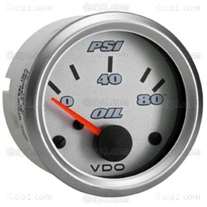 VDO-350-9041 - 3509041 - VISION SILVERLINE OIL PRESSURE GAUGE USA KIT 80PSI 10-180 OHM - 2-1/16 IN. (52MM) - INCLUDES SENDER AND US THREAD ADAPTERS