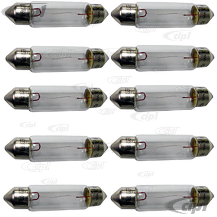 VHD-N17-7231-10 - BULB 6 VOLT 10 WATT - DOME LIGHT - 42.5MM LONG - BOX OF 10