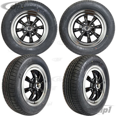 C32-E28B-SET-WT - SET OF 4 15X5.5 BLACK 8 SPOKE WHEELS (4X130MM