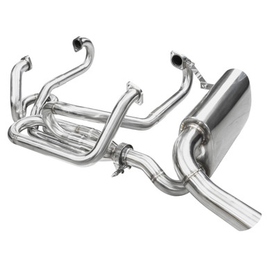 C13-3770 - EMPI - 1-5/8 INCH STAINLESS STEEL SIDEFLOW/SIDEWINDER MERGED  EXHAUST SYSTEM WITH J-PIPES - WITH S/STEEL V-BAND CONNECTION - 1600CC STYLE  