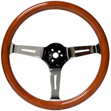 1974.5-1979 Volkswagen 6-Bolt Mahogany Wood Steering Wheel Kit – 11/16” Spline – Chrome Hub