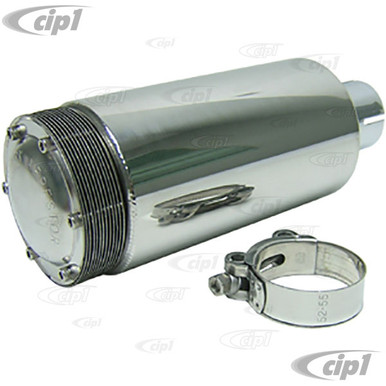 C26-251-086 - POLISHED STAINLESS STEEL SPARK ARRESTOR MUFFLER - INLET DIA.  2 INCH - OVERALL LENGTH 10 INCH - DIAMETER 4 INCH - (A10)