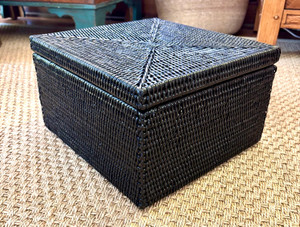 Rattan Rectangular Storage Box with Lid - Tudor Black by Artifacts Trading Co.
Handcrafted Black Rattan Storage Box