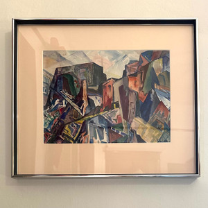 Cubist Town View - Painting by Leighton Cram