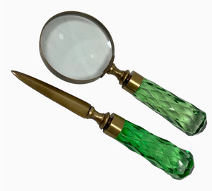 Brass and Glass Magnifier and Letter Opener Desk Set