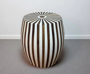 Round Walnut Wood and White Resin Side Table – Handmade Sculptural Accent Table with Modern Art Deco Elegance