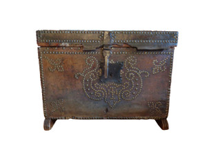 19th Century Spanish leather box with nailhead trim 26 inch